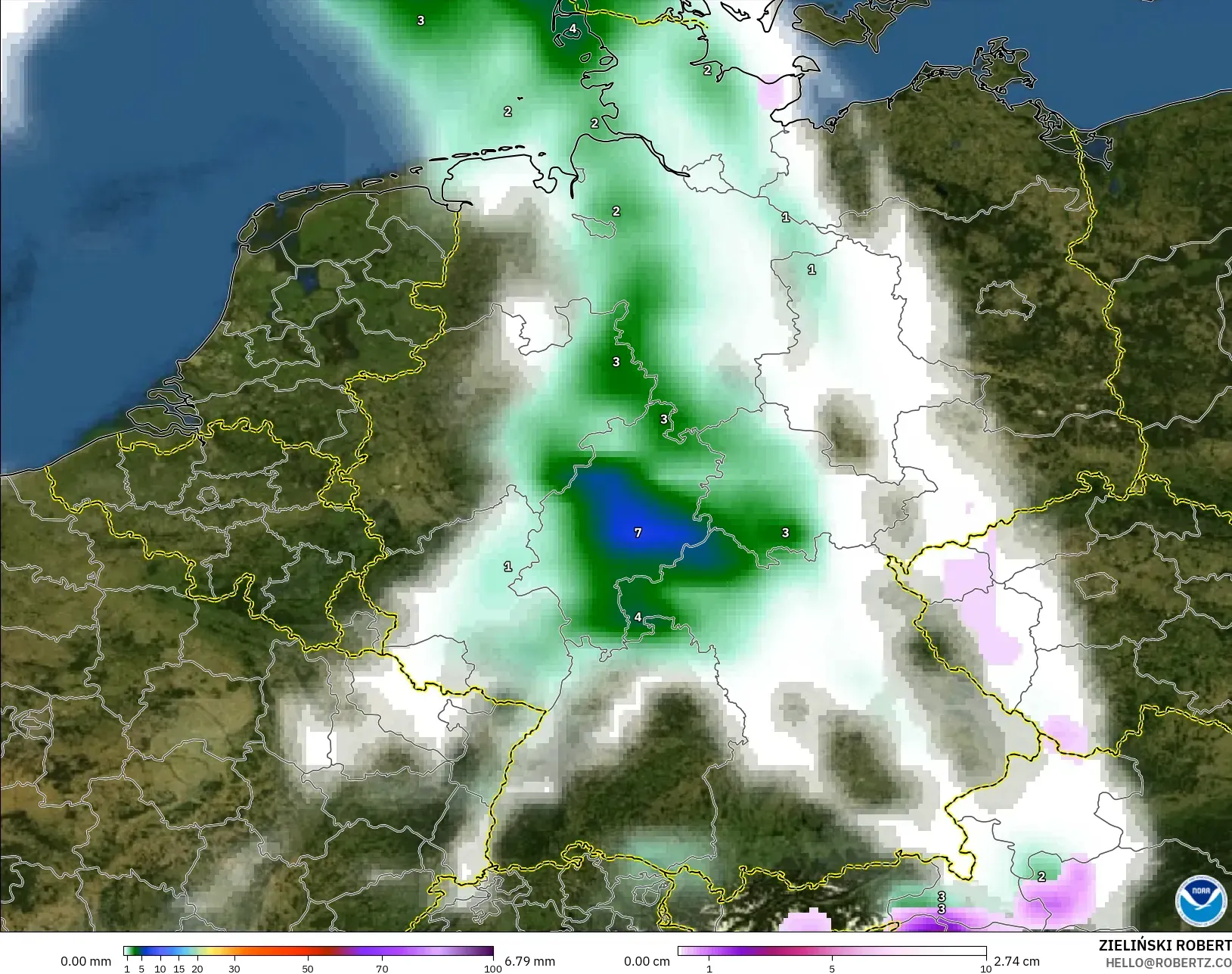 GFS modelo - Germany, Precipitation, Clouds, and Pressure