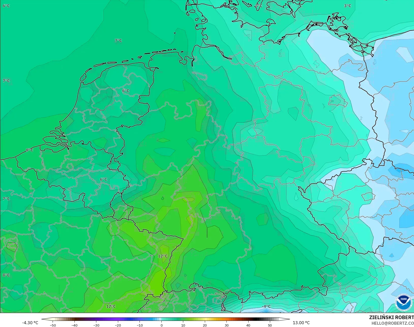 GFS model - Jerman, Suhu pada 2 m