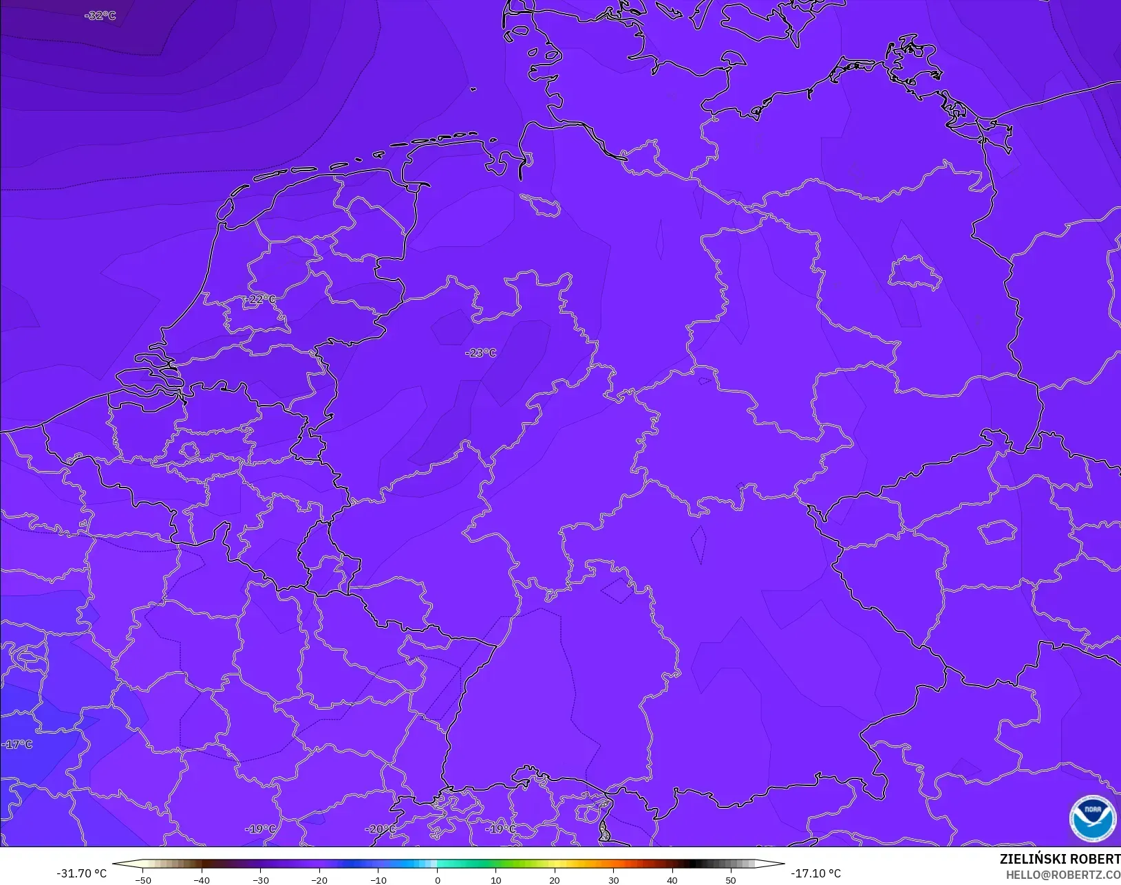GFS model - Jerman, Suhu 500 hPa