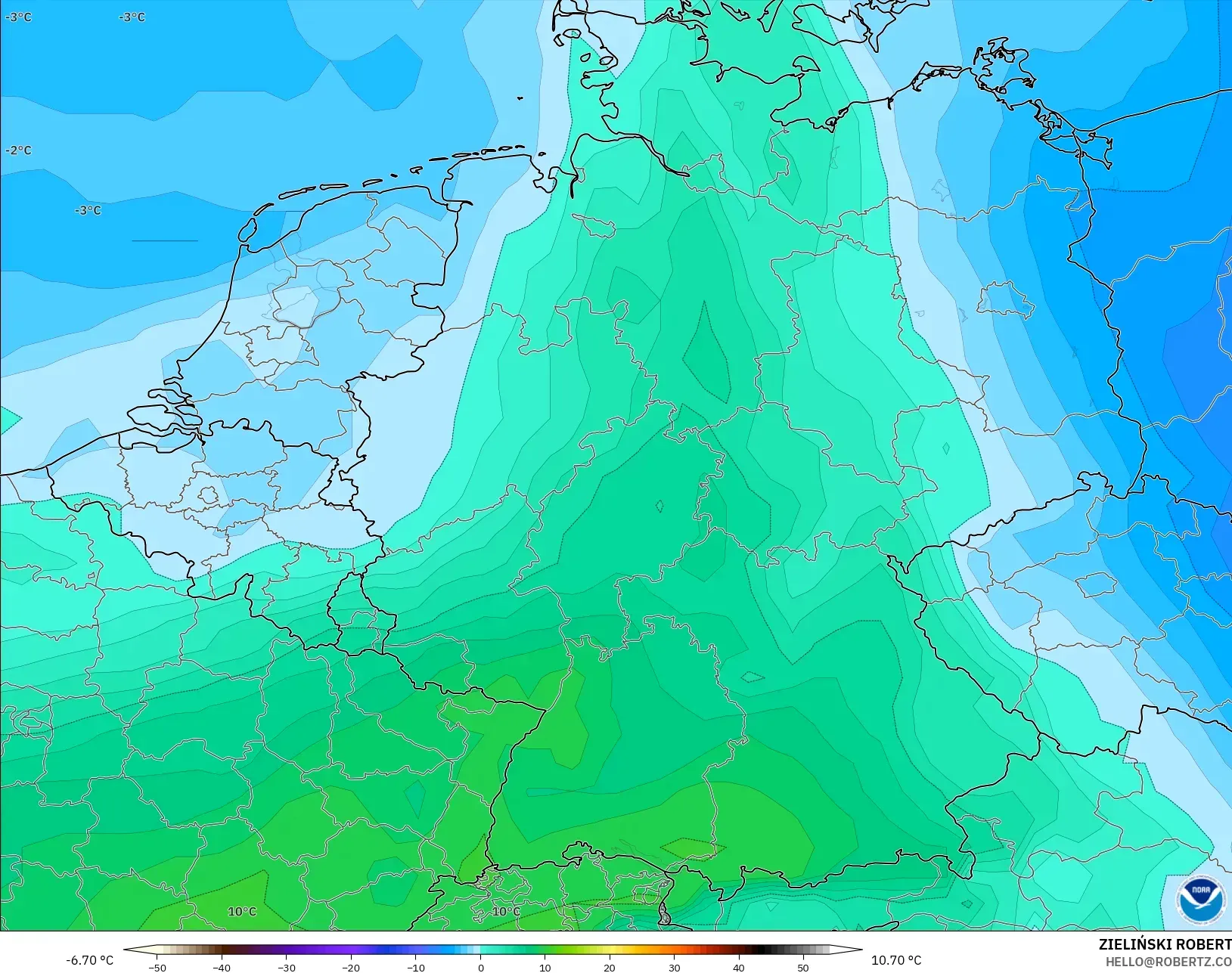 GFS model - Jerman, Suhu 850 hPa