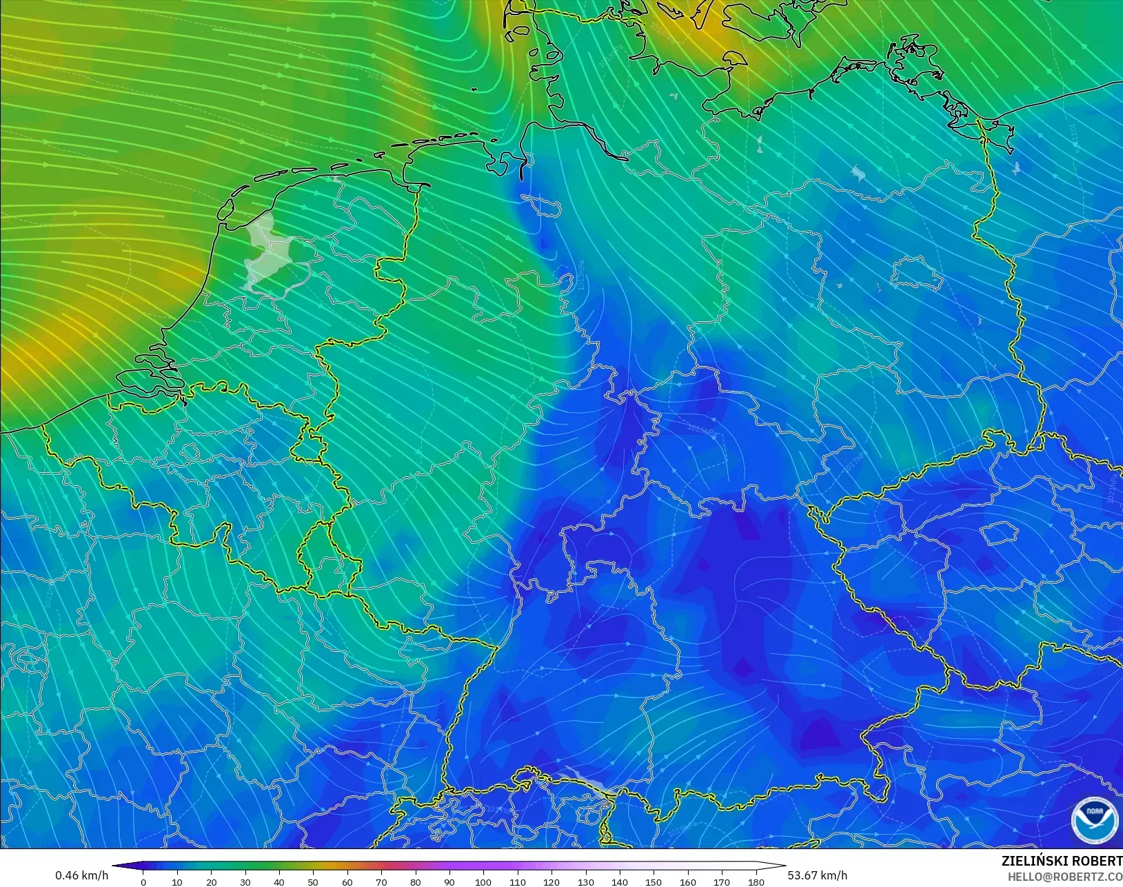 GFS model - Jerman, Angin 10 m