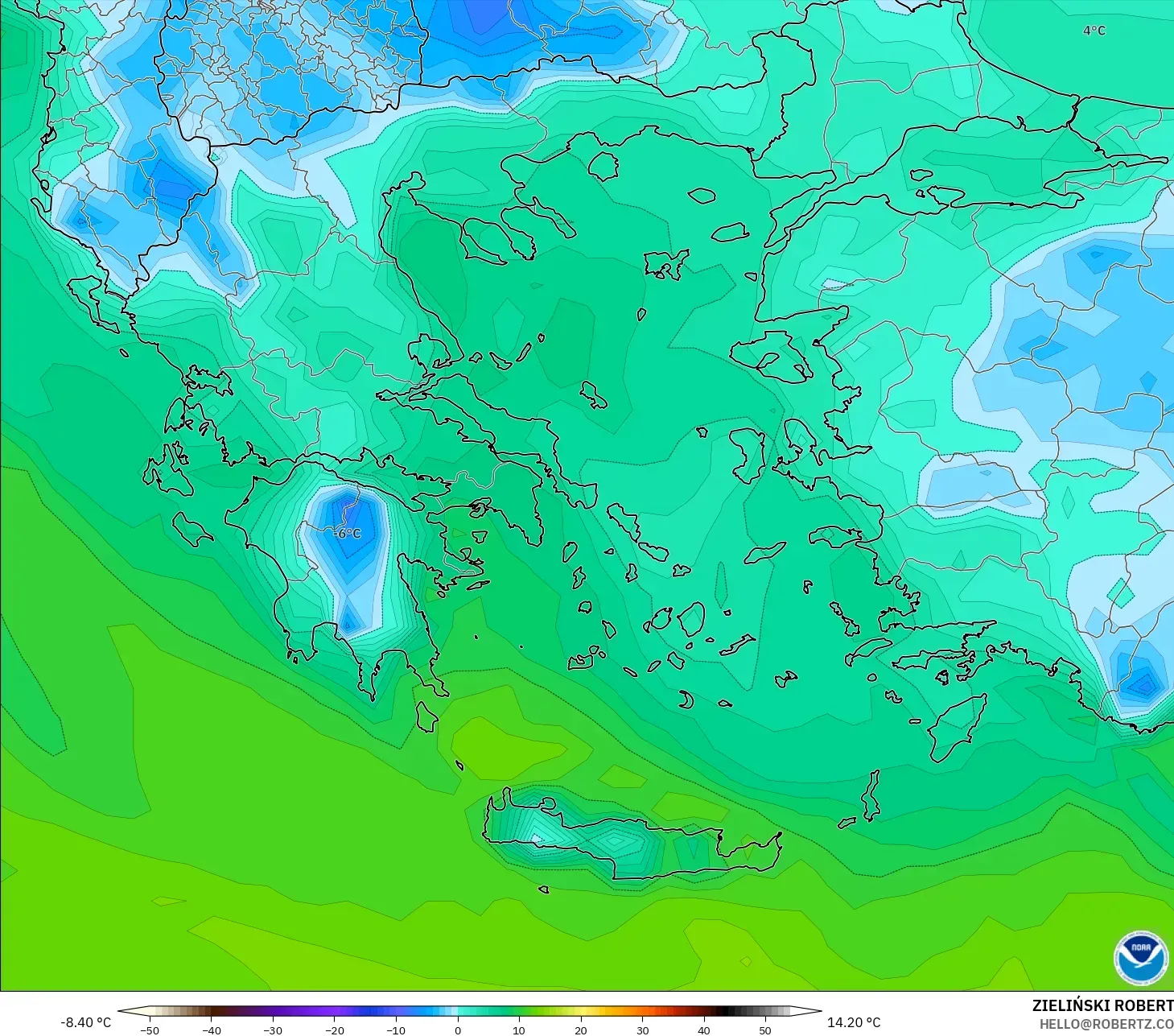 GFS model - Yunani, Takat Embun 2 m