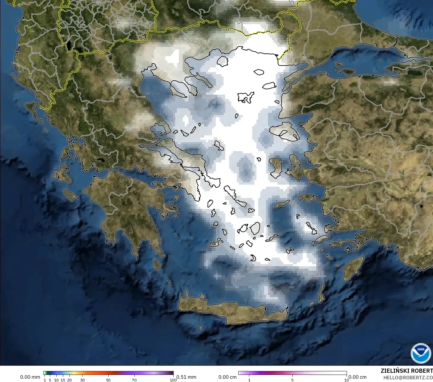 GFS model - Yunani, Hujan, Awan dan Tekanan
