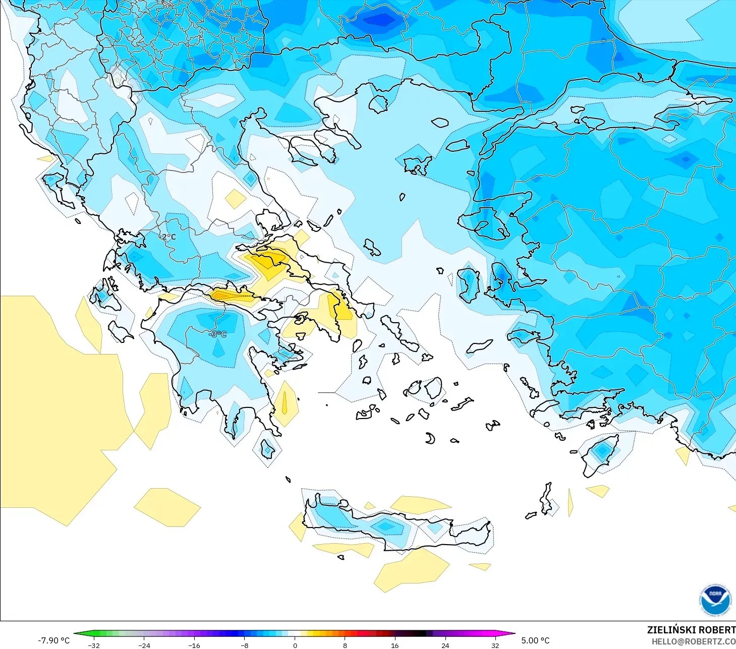 GFS model - Yunani, Anomali Suhu 2 m