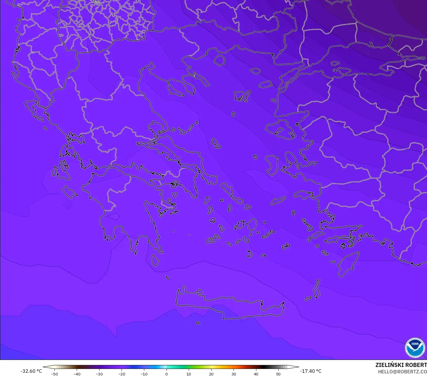 GFS model - Yunani, Suhu 500 hPa