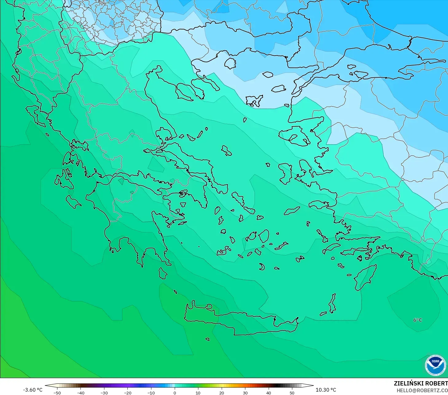 GFS model - Yunani, Suhu 850 hPa