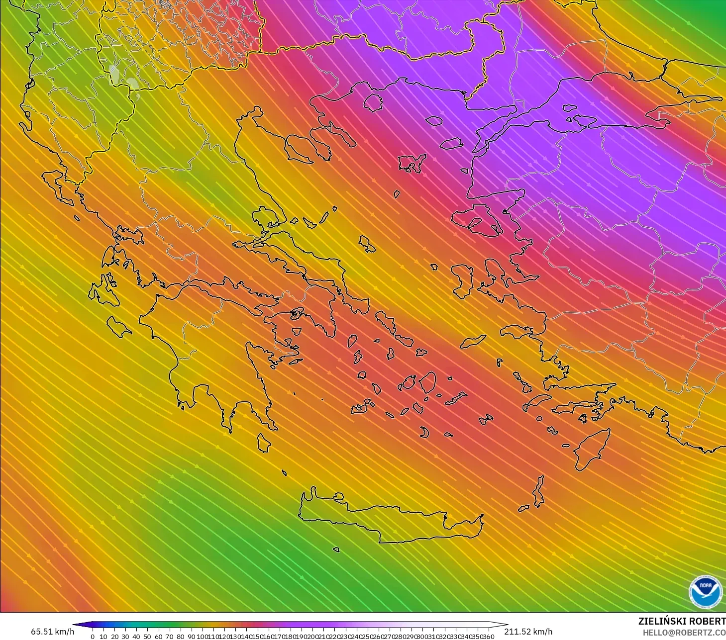 GFS modelo - Greece, Wind at 300hPa (jet stream)