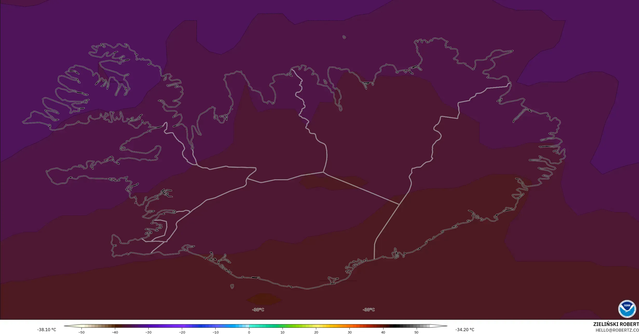 GFS model - Iceland, Suhu 500 hPa