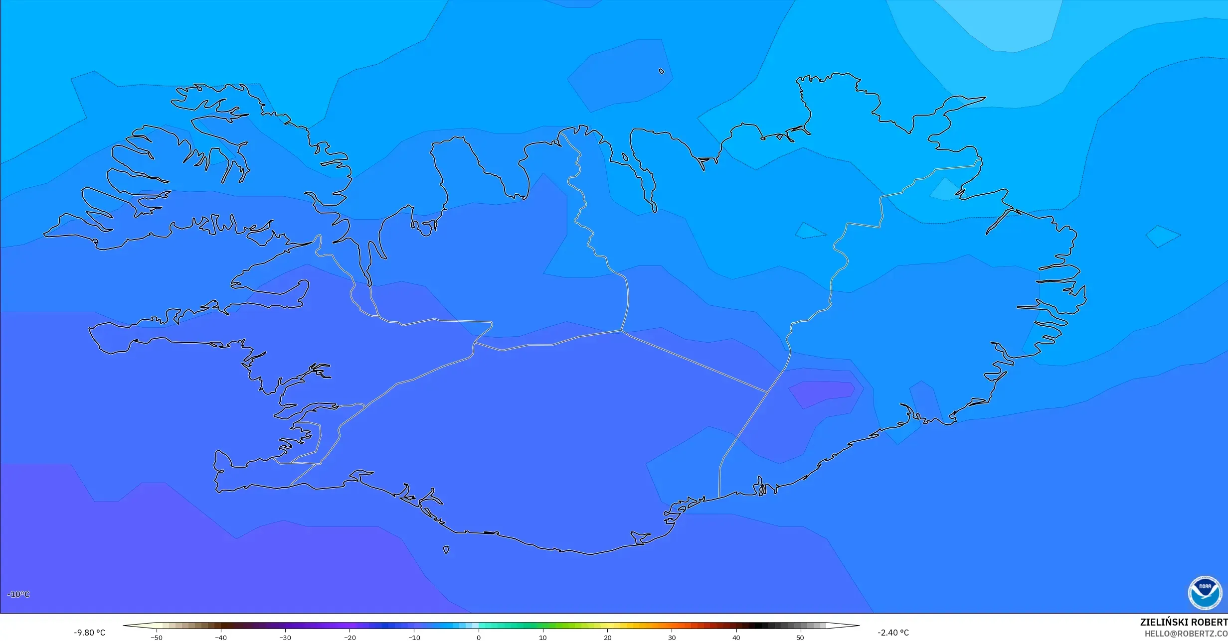 GFS model - Iceland, Suhu 850 hPa
