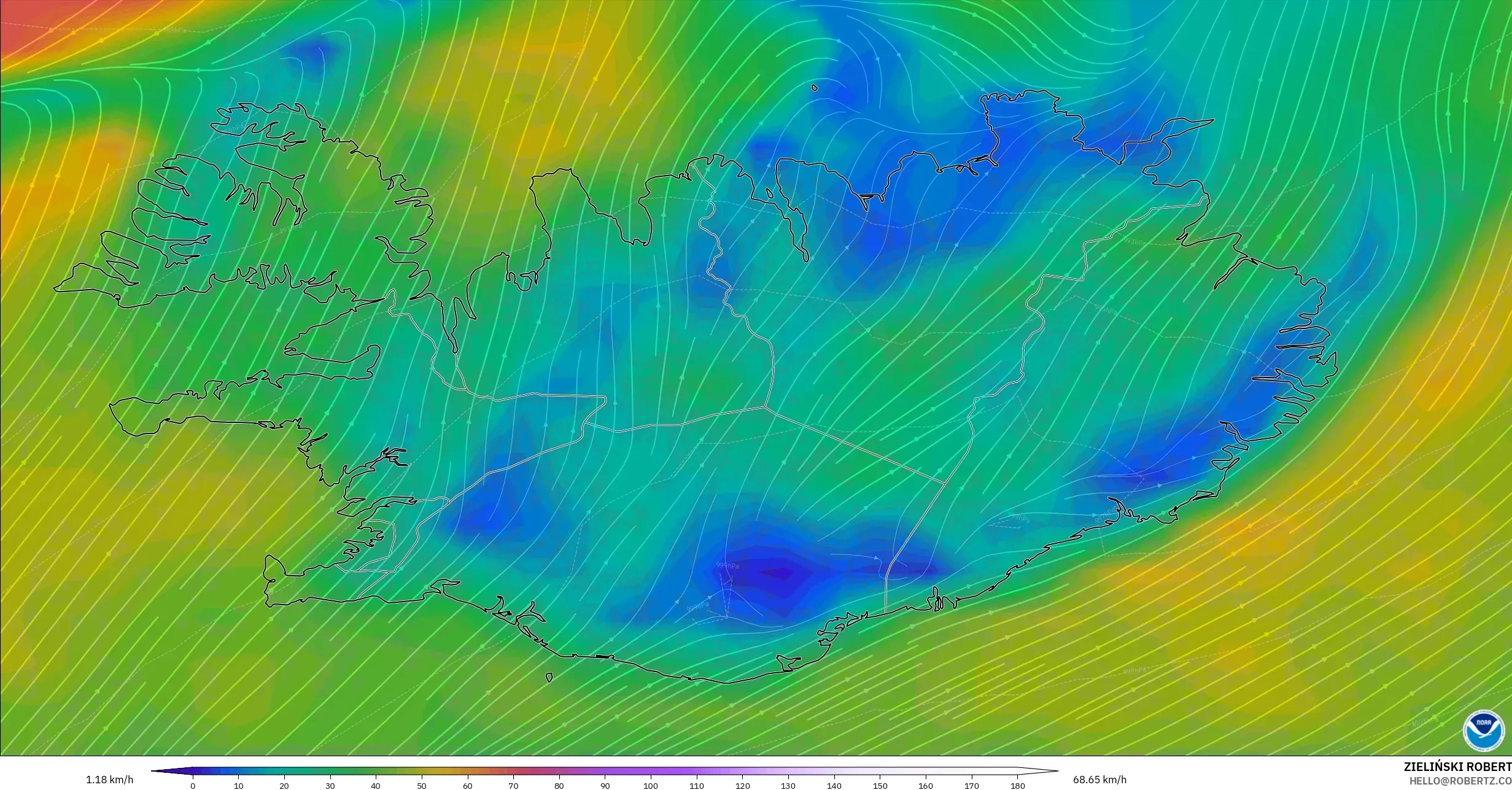 GFS modelo - Iceland, Wind at 10m