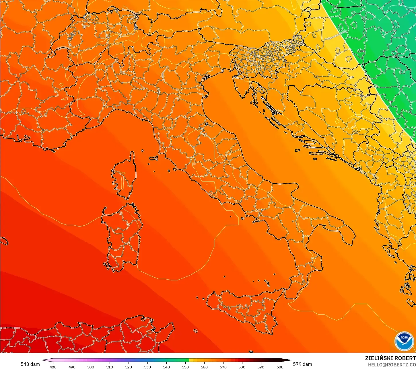 GFS model - Itali, Ketinggian geopotensial pada 500 hPa