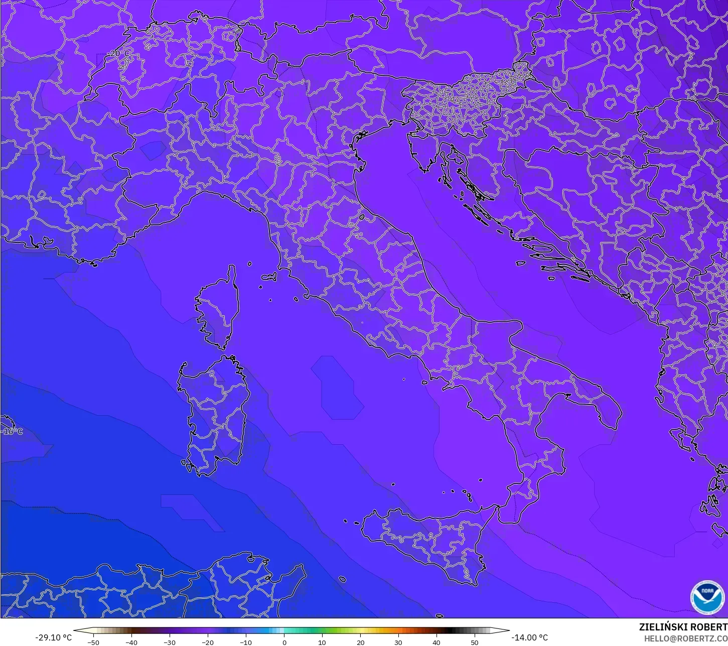GFS model - Itali, Suhu 500 hPa