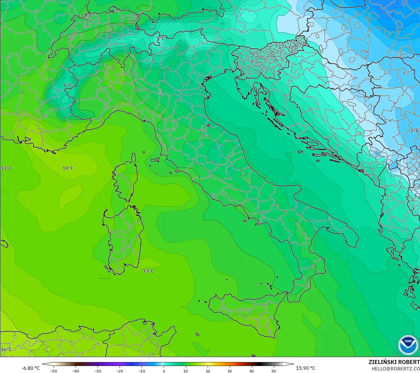 GFS model - Itali, Suhu 850 hPa