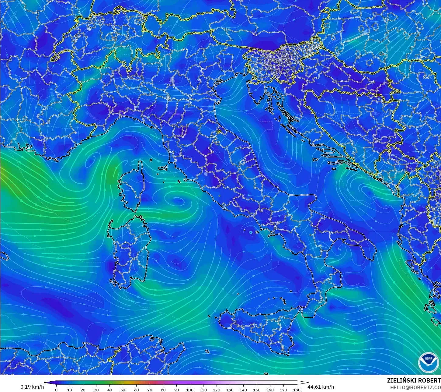 GFS model - Itali, Angin 10 m