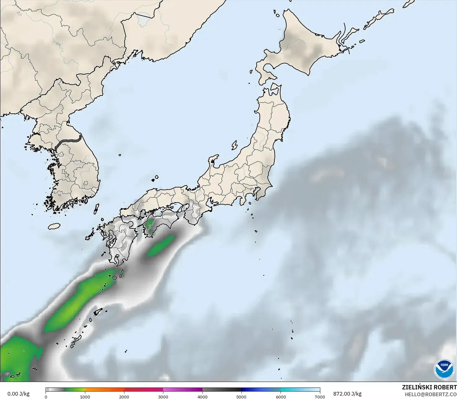 GFS model - Jepun, CAPE