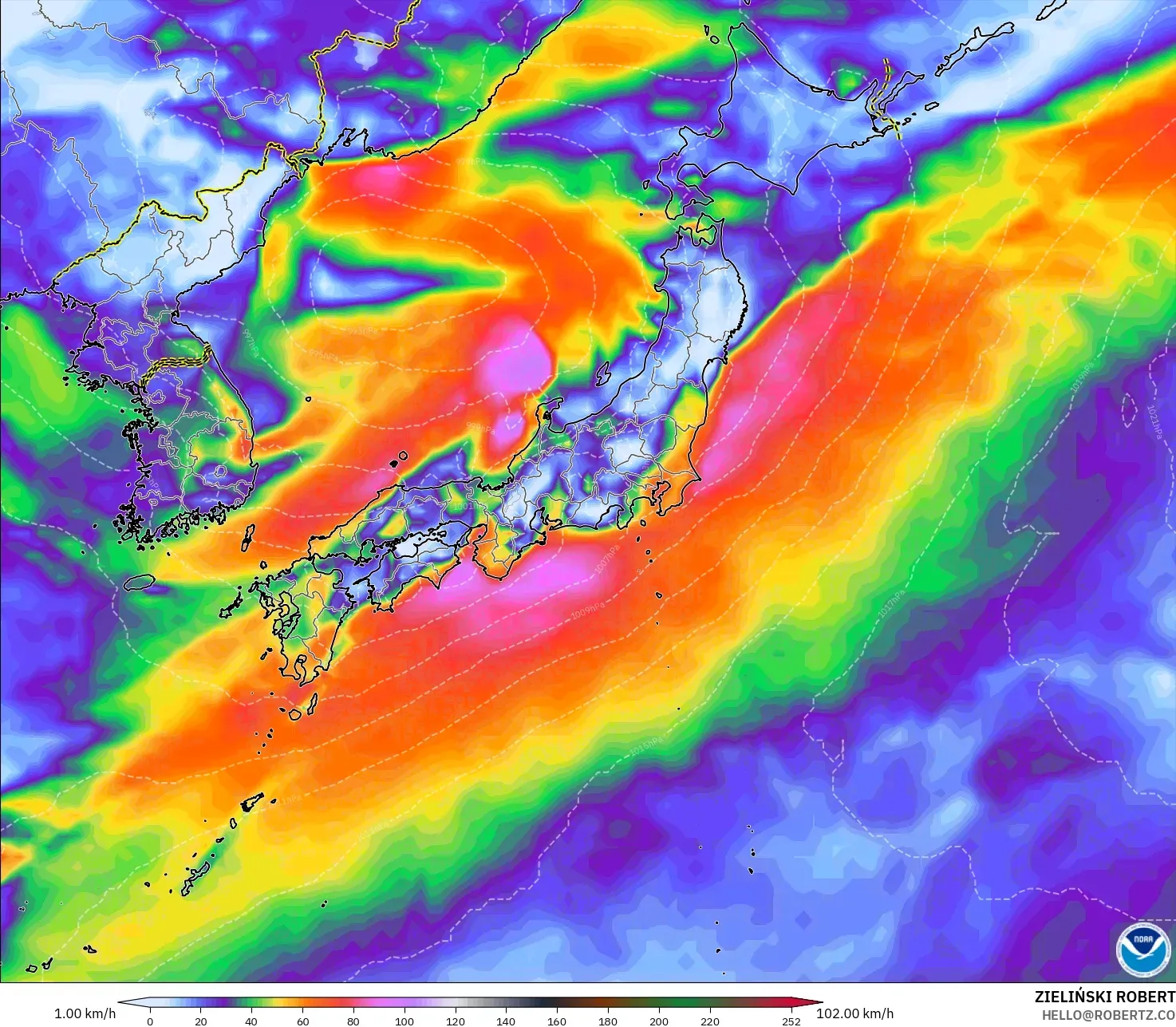 GFS model - Jepun, Hembusan Tertinggi