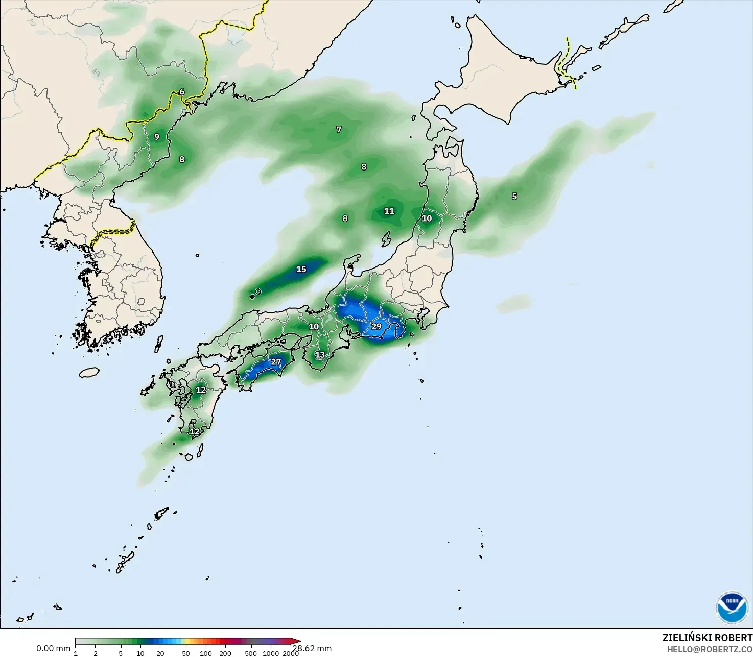 GFS model - Jepun, Pengumpulan Hujan