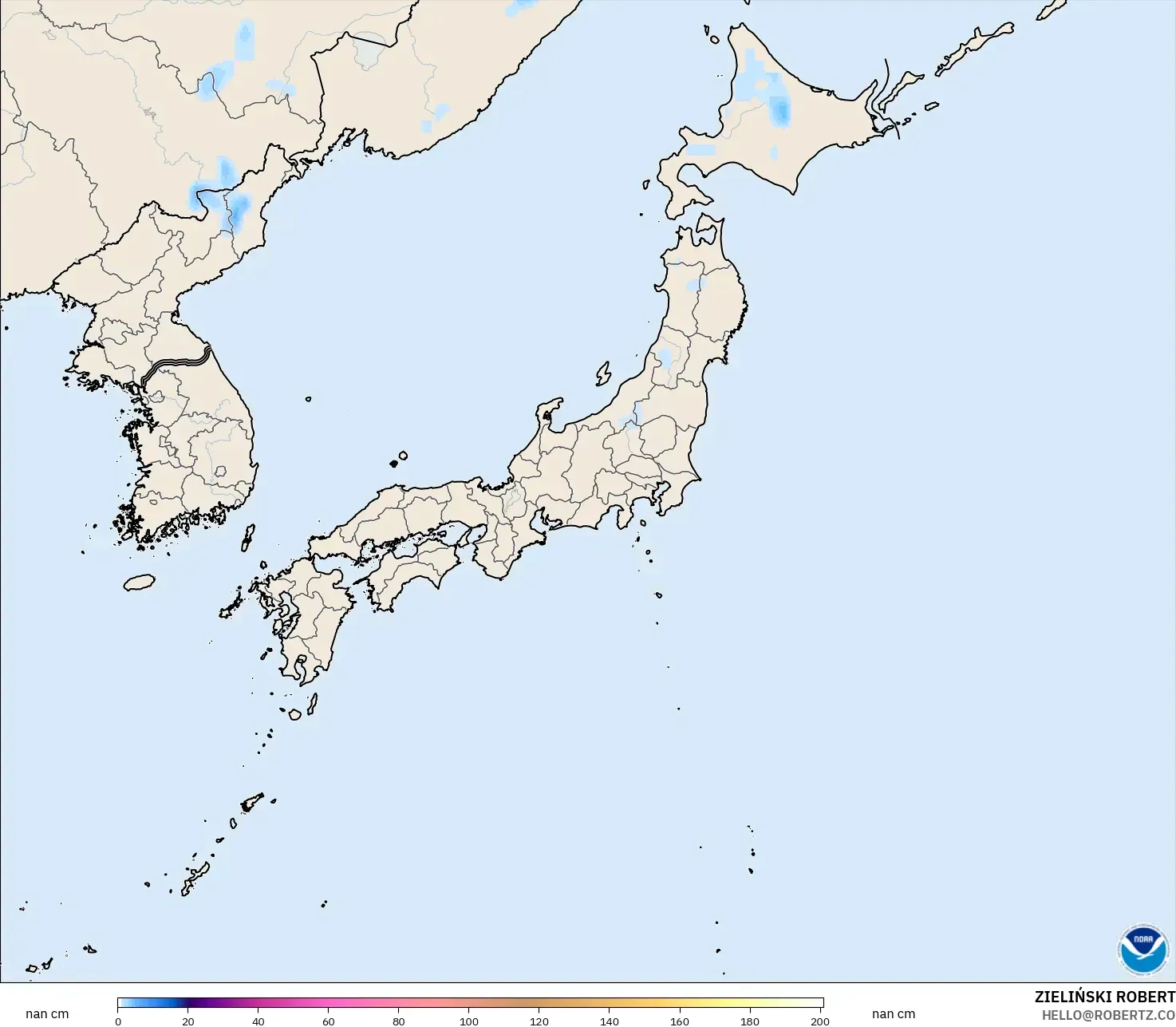 GFS model - Jepun, Ketebalan Salji