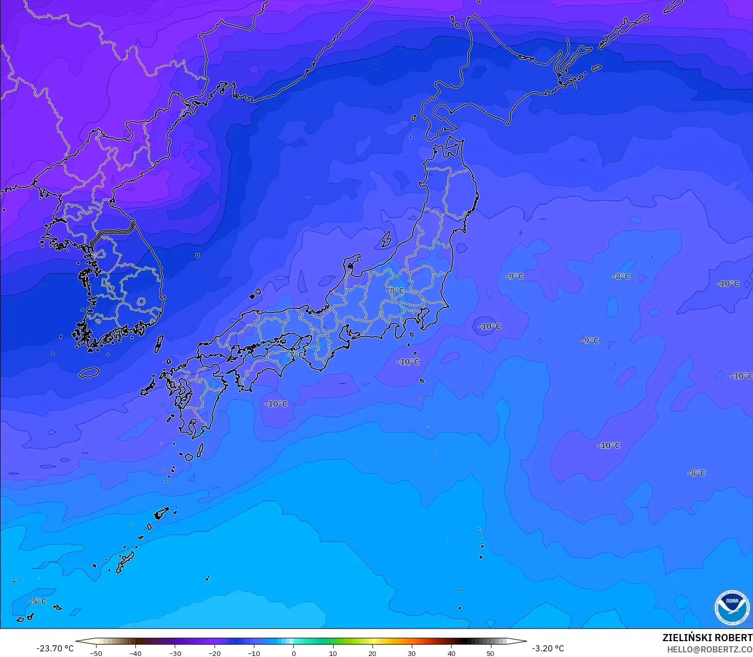 GFS model - Jepun, Suhu 500 hPa