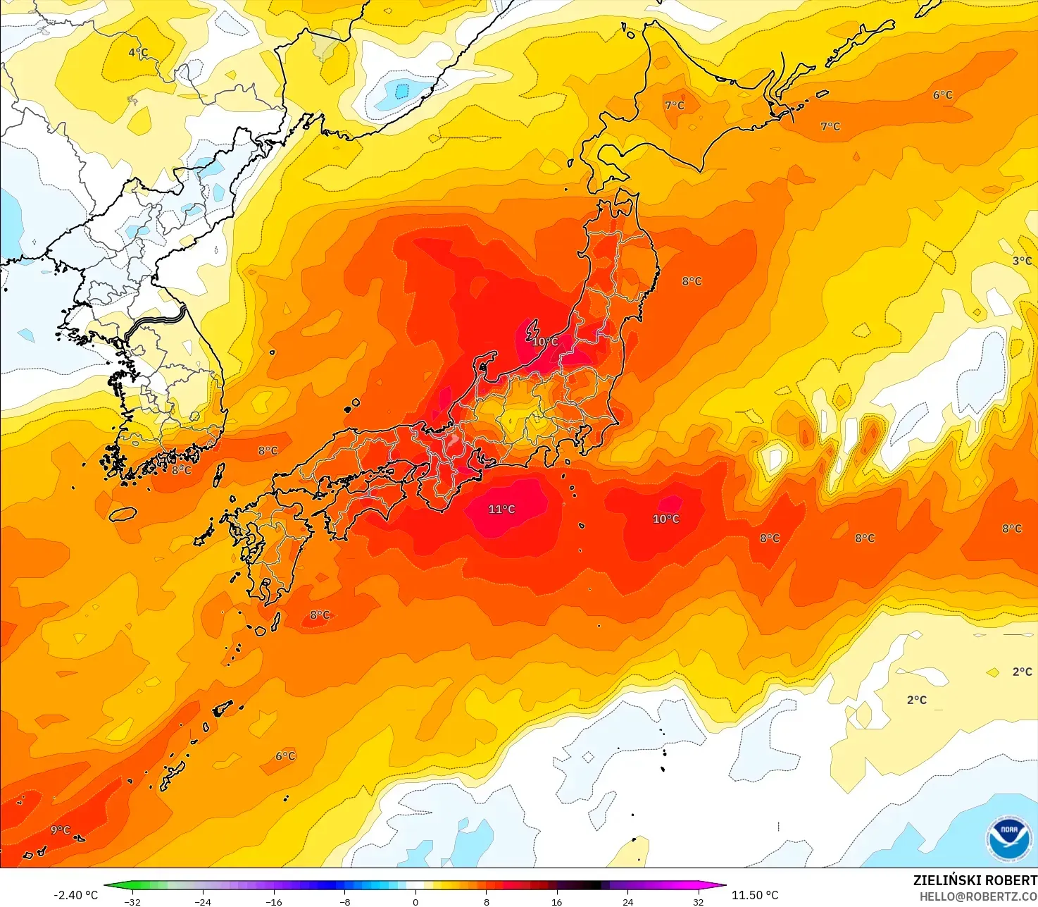GFS model - Jepun, Anomali Suhu 850 hPa