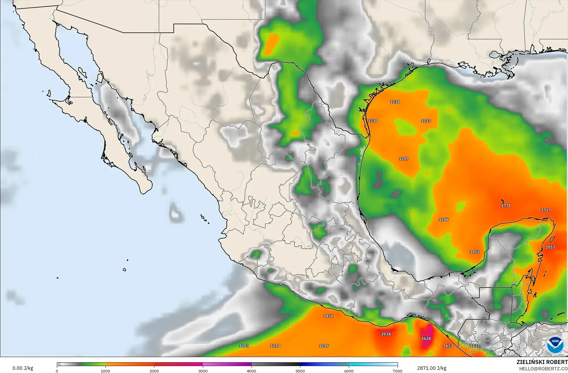 GFS modelo - Mexico, CAPE