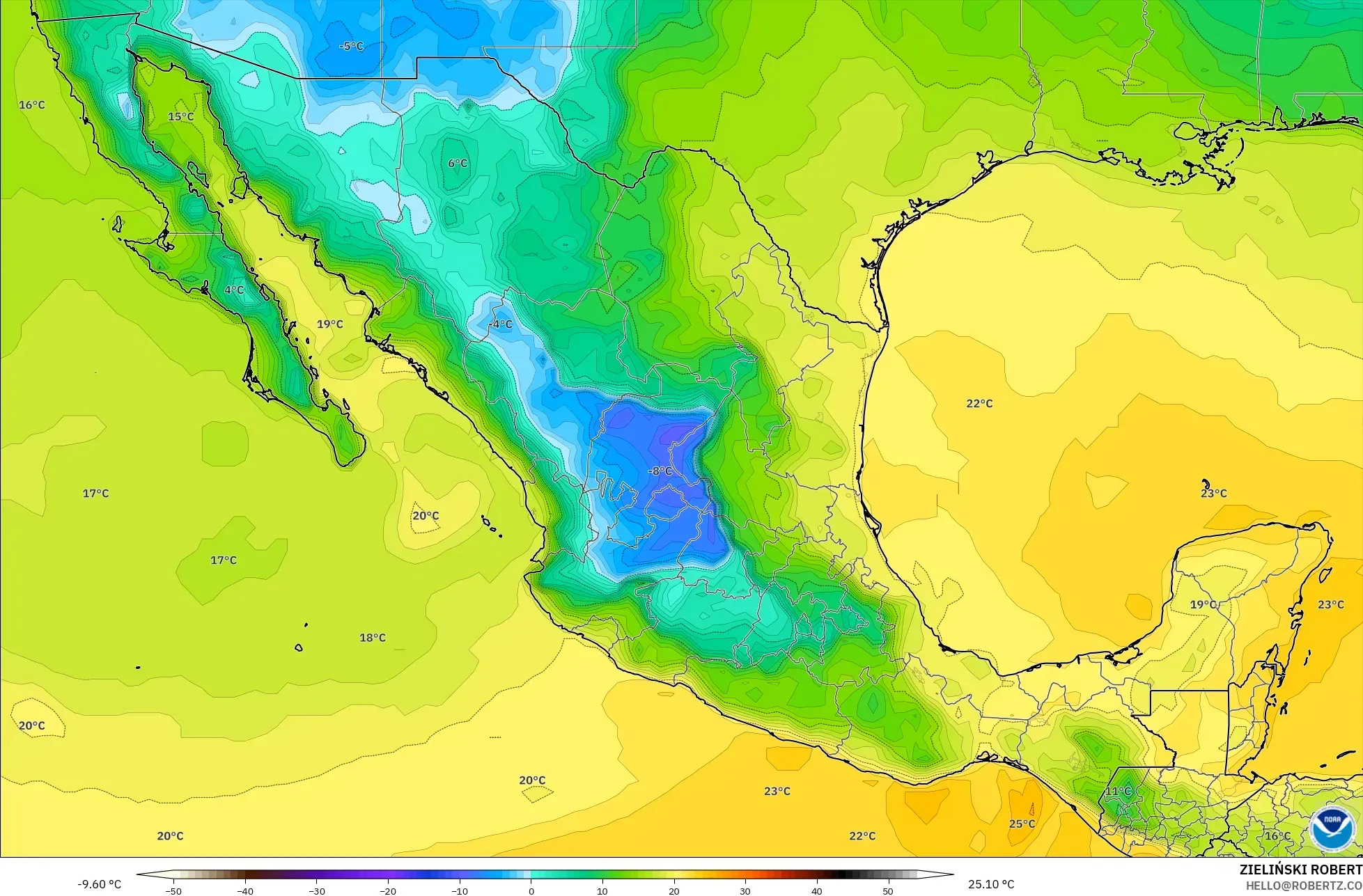 GFS model - Mexico, Takat Embun 2 m