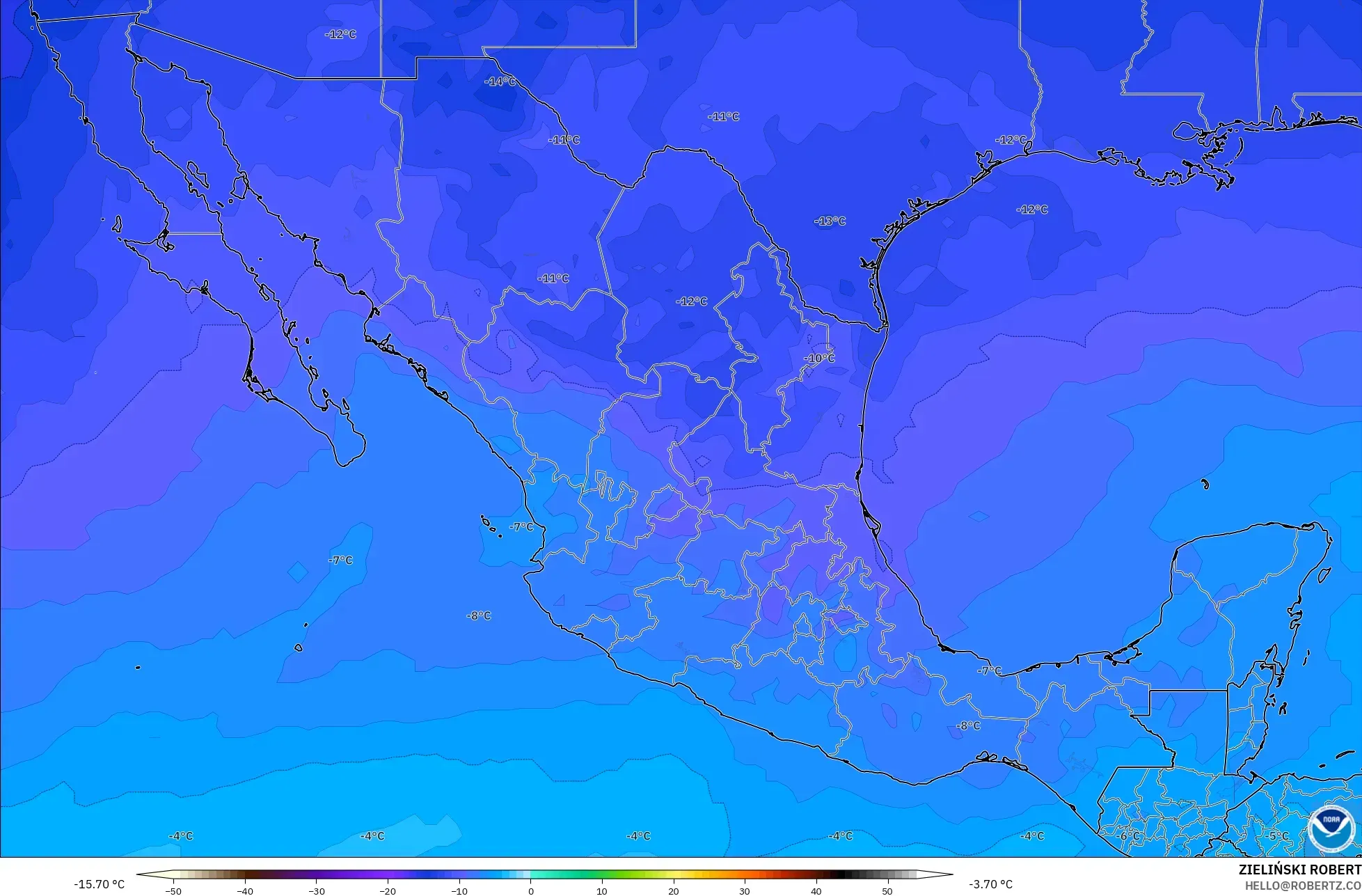 GFS model - Mexico, Suhu 500 hPa