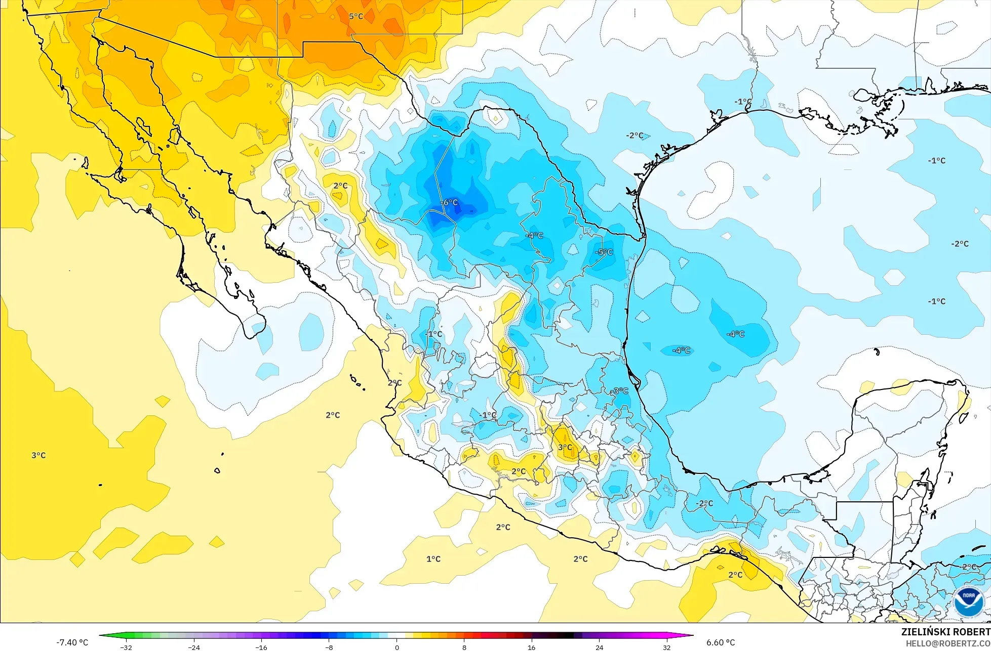GFS model - Mexico, Anomali Suhu 850 hPa