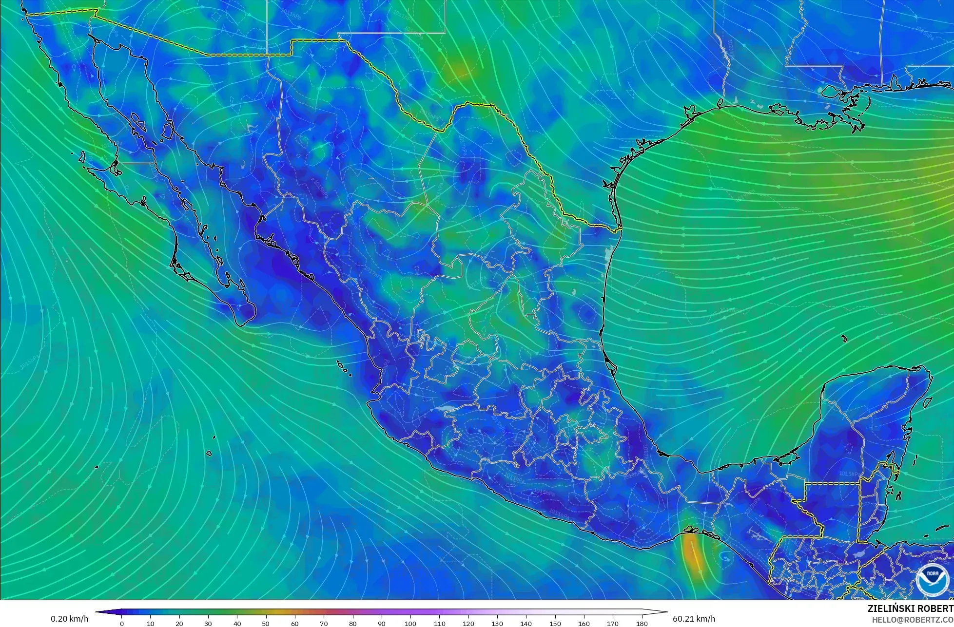 GFS modelo - Mexico, Wind at 10m
