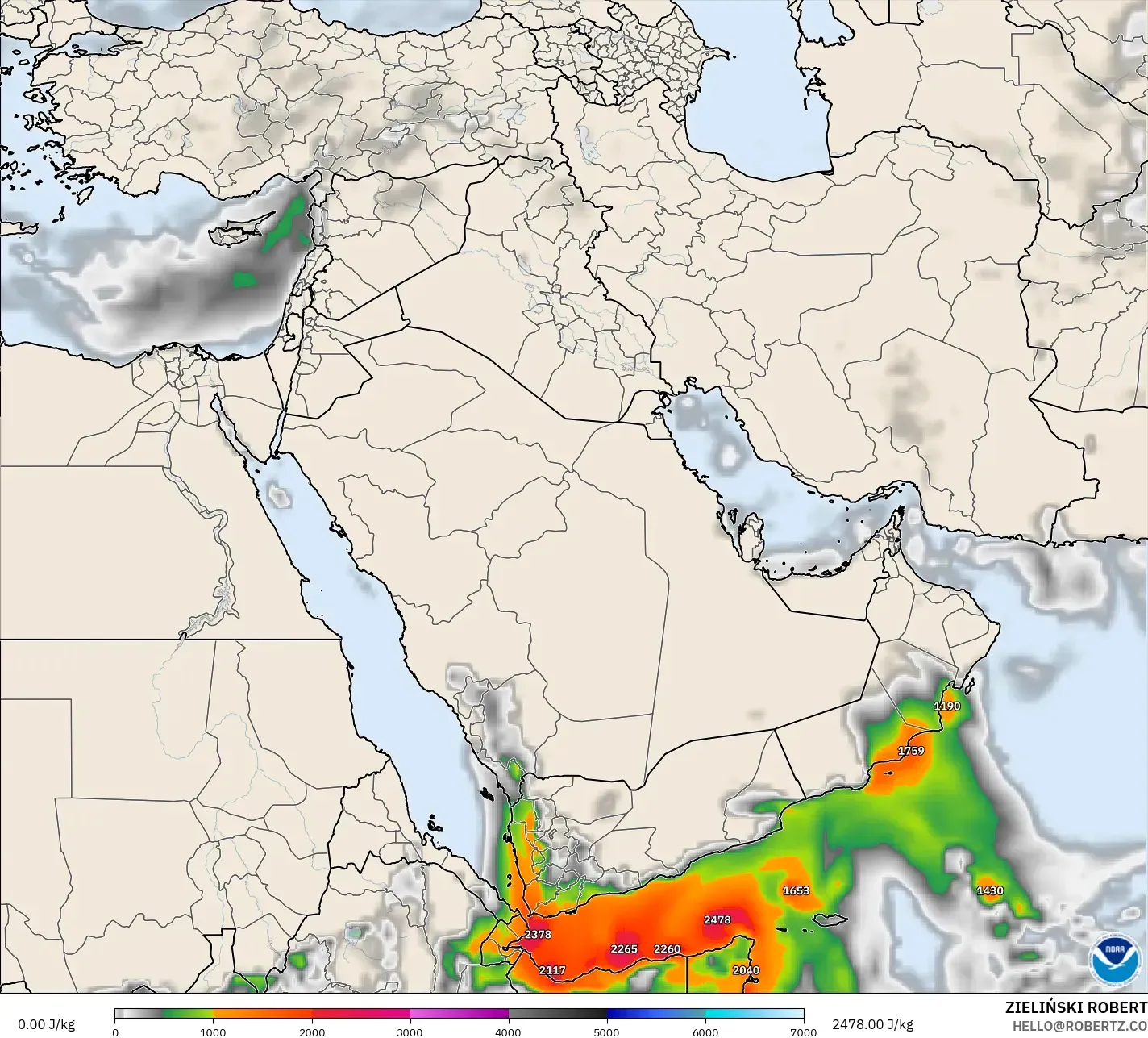 GFS model - Timur Tengah, CAPE