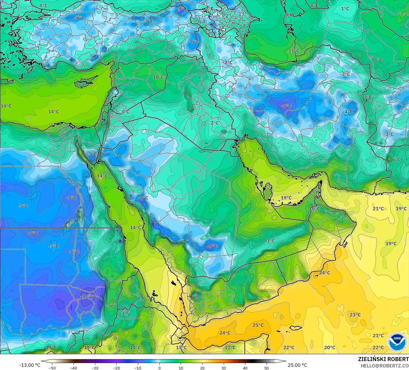 GFS model - Timur Tengah, Takat Embun 2 m