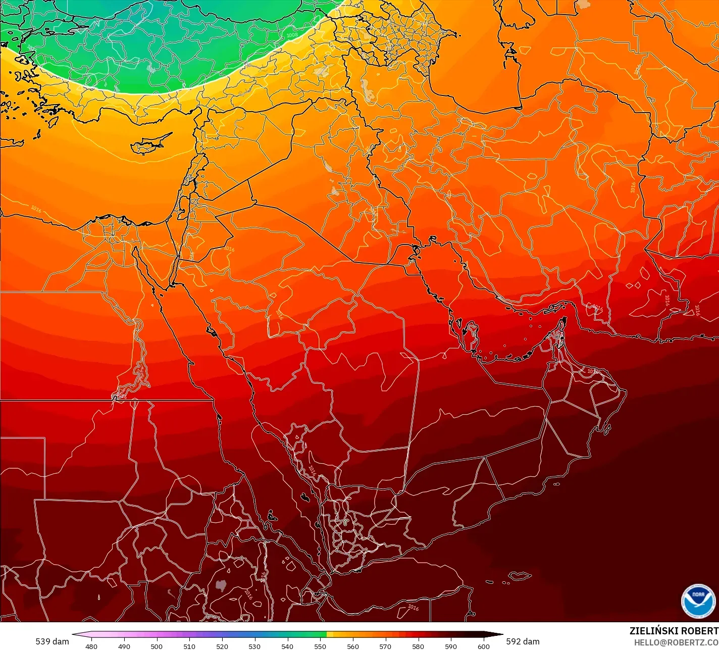 GFS model - Timur Tengah, Ketinggian geopotensial pada 500 hPa