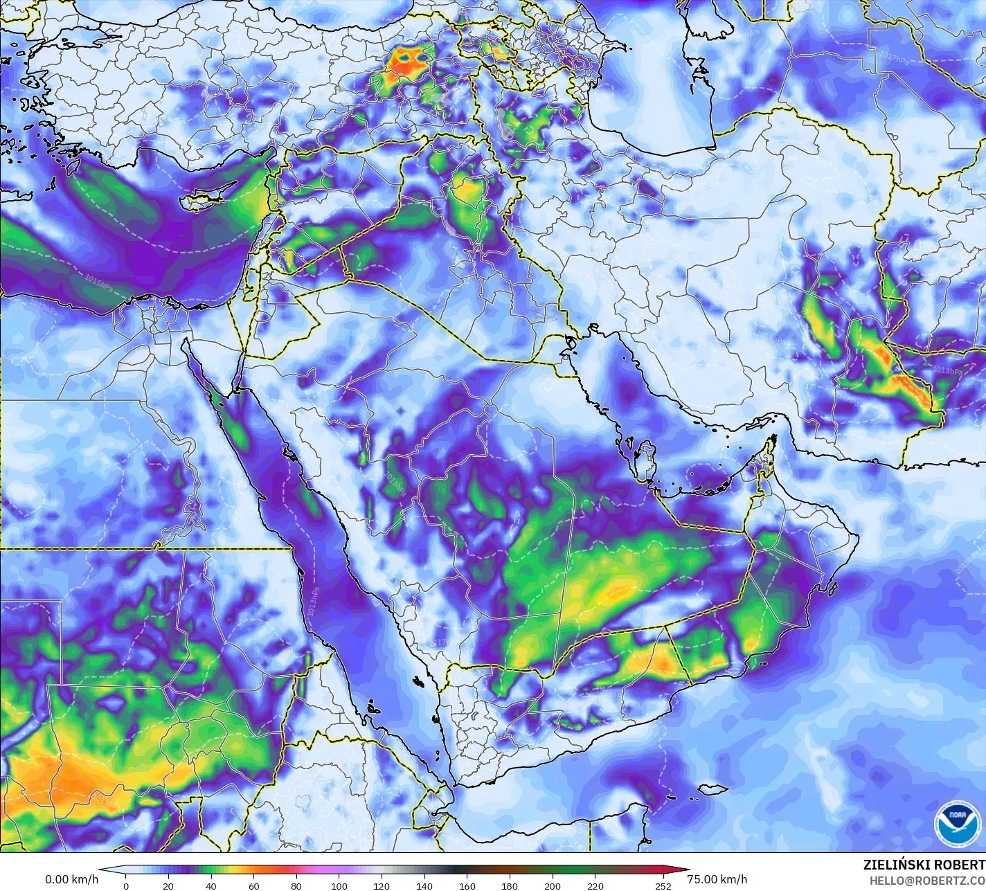GFS modelo - Middle East, Wind Gusts Peak