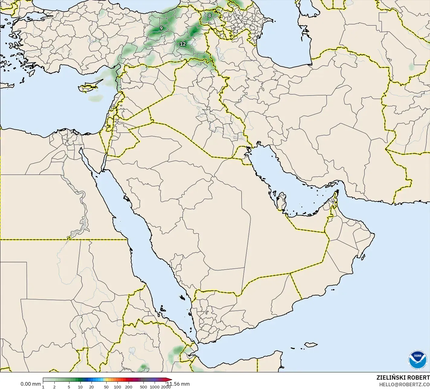 GFS model - Timur Tengah, Pengumpulan Hujan