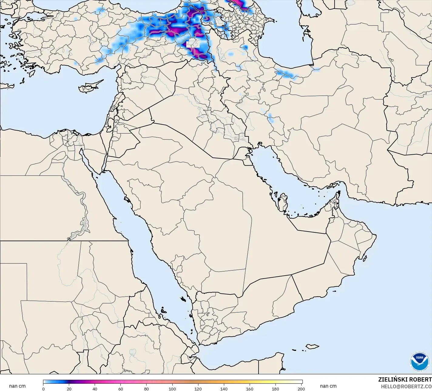 GFS model - Timur Tengah, Ketebalan Salji