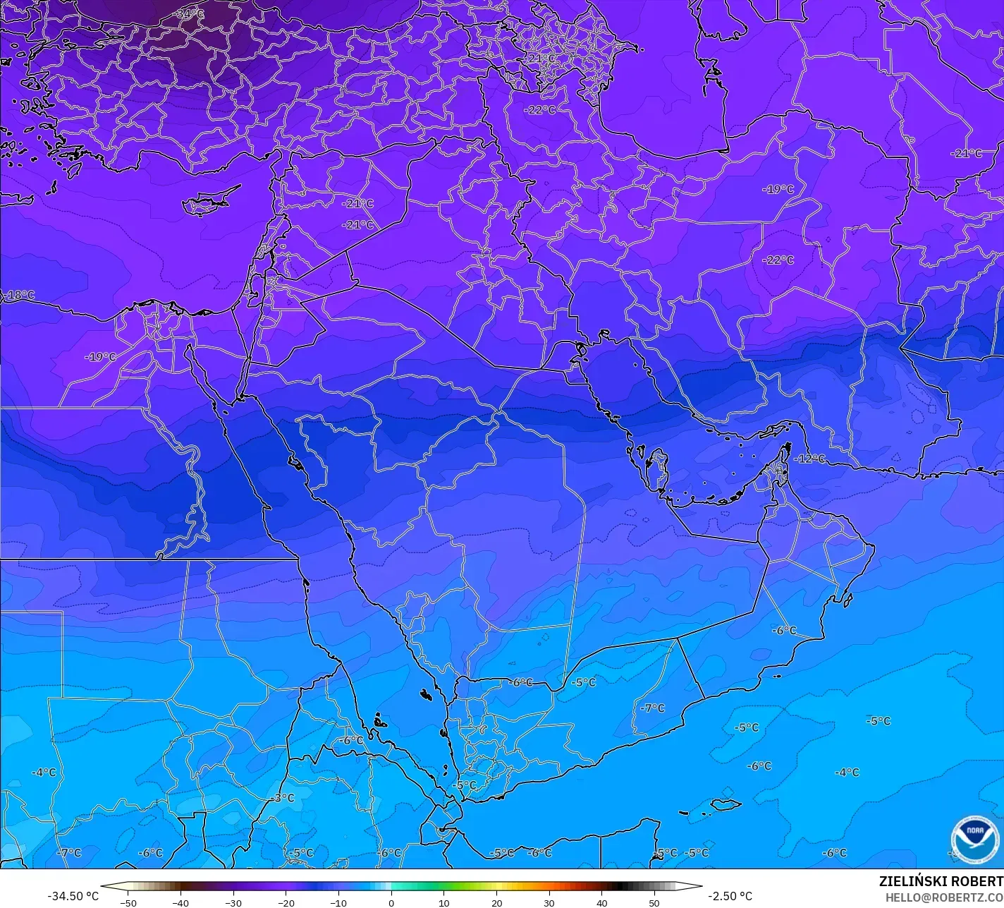 GFS model - Timur Tengah, Suhu 500 hPa