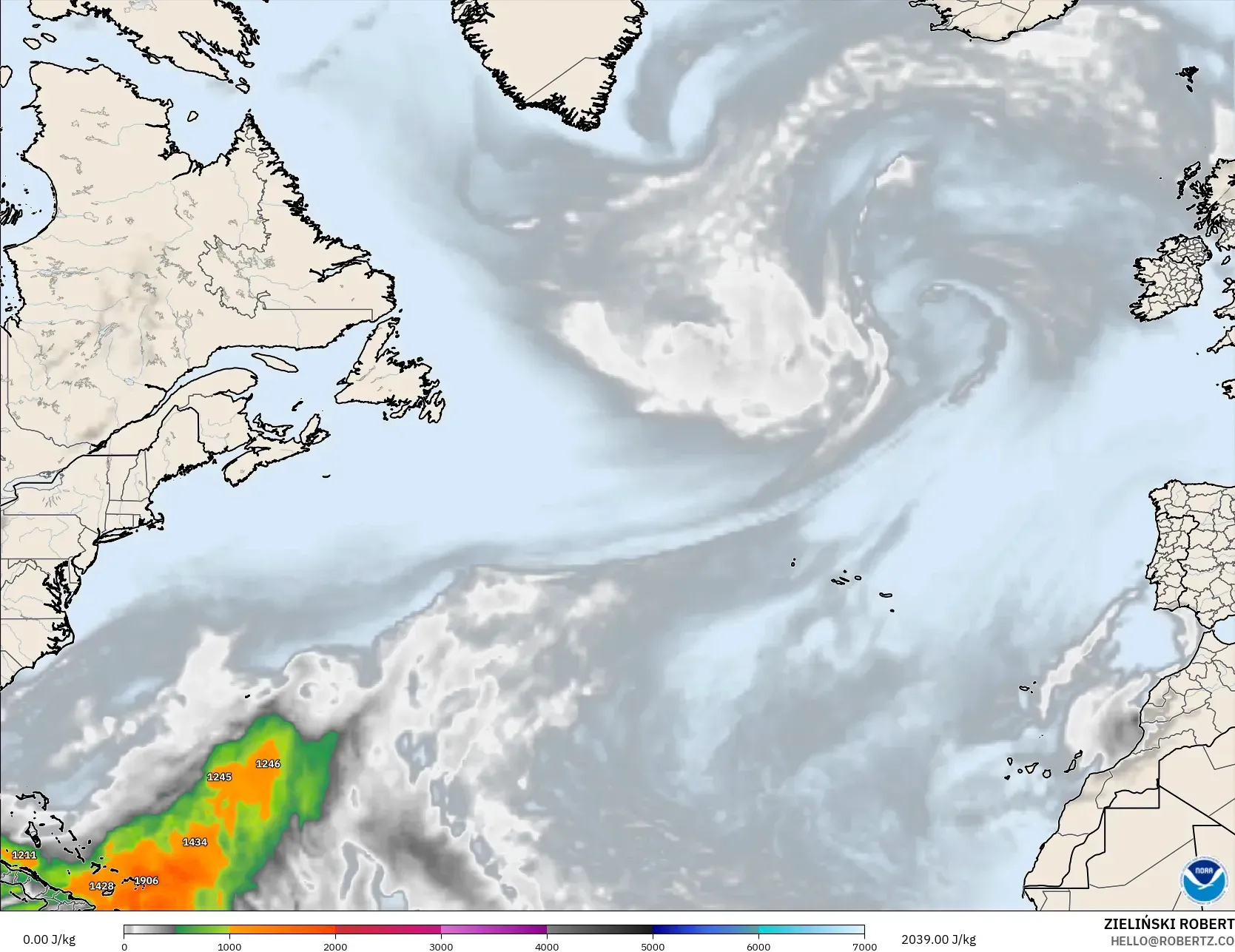 GFS modelo - North Atlantic, CAPE