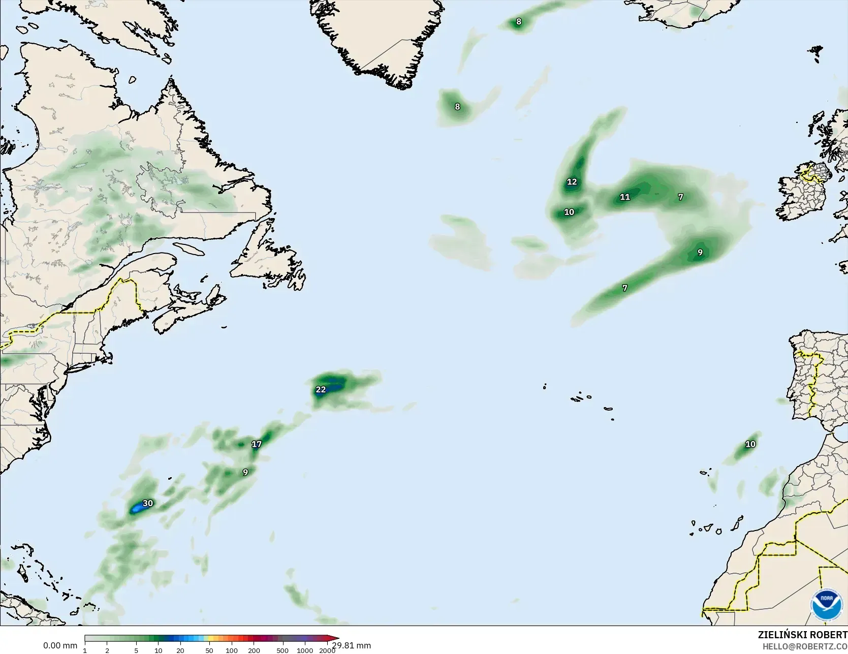 GFS model - Atlantik Utara, Pengumpulan Hujan