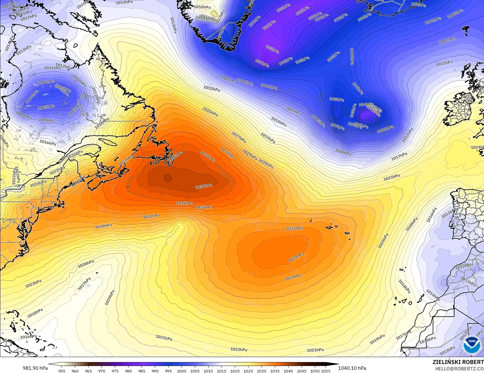 GFS model - Atlantik Utara, Tekanan