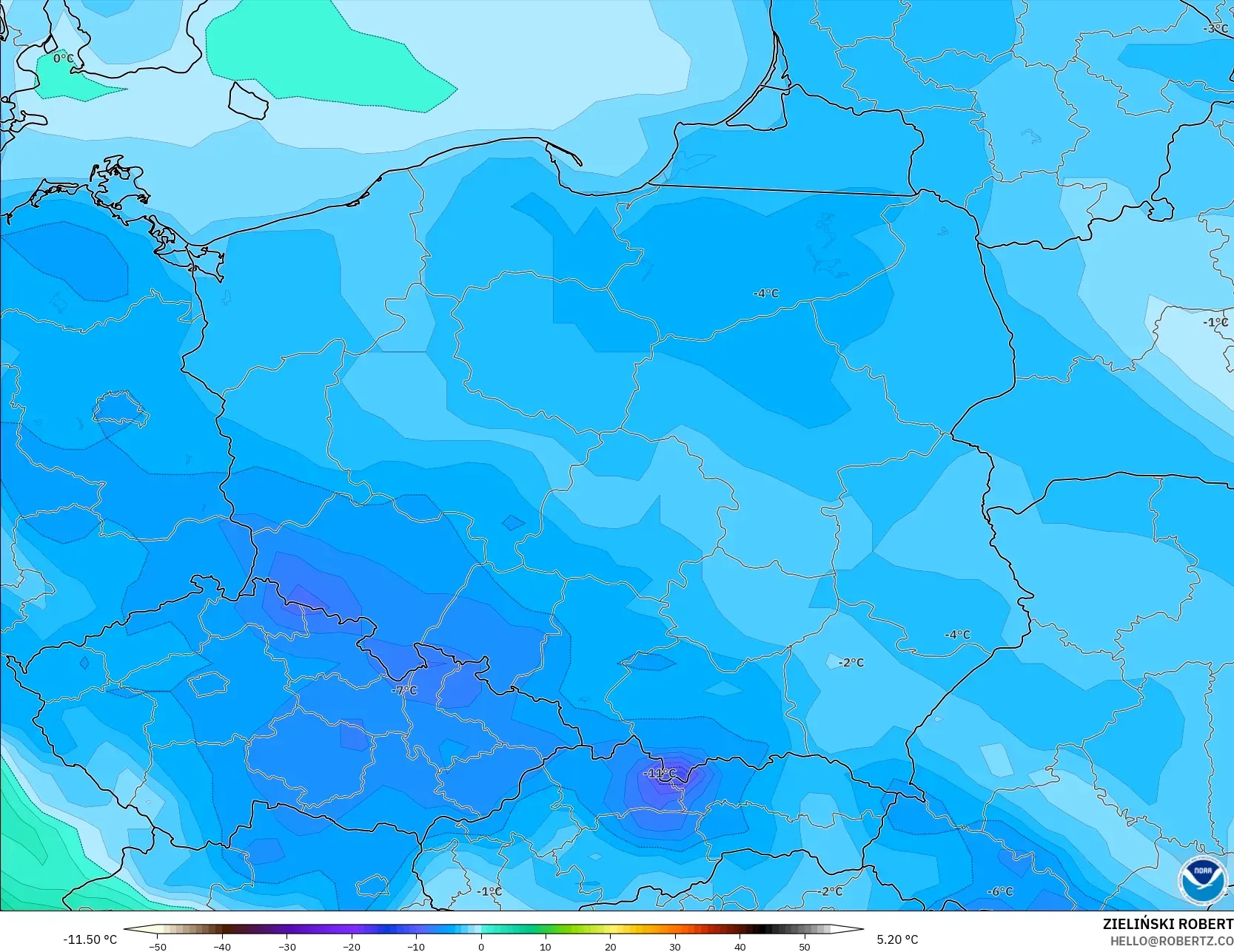 GFS modelo - Poland, Dewpoint at 2m