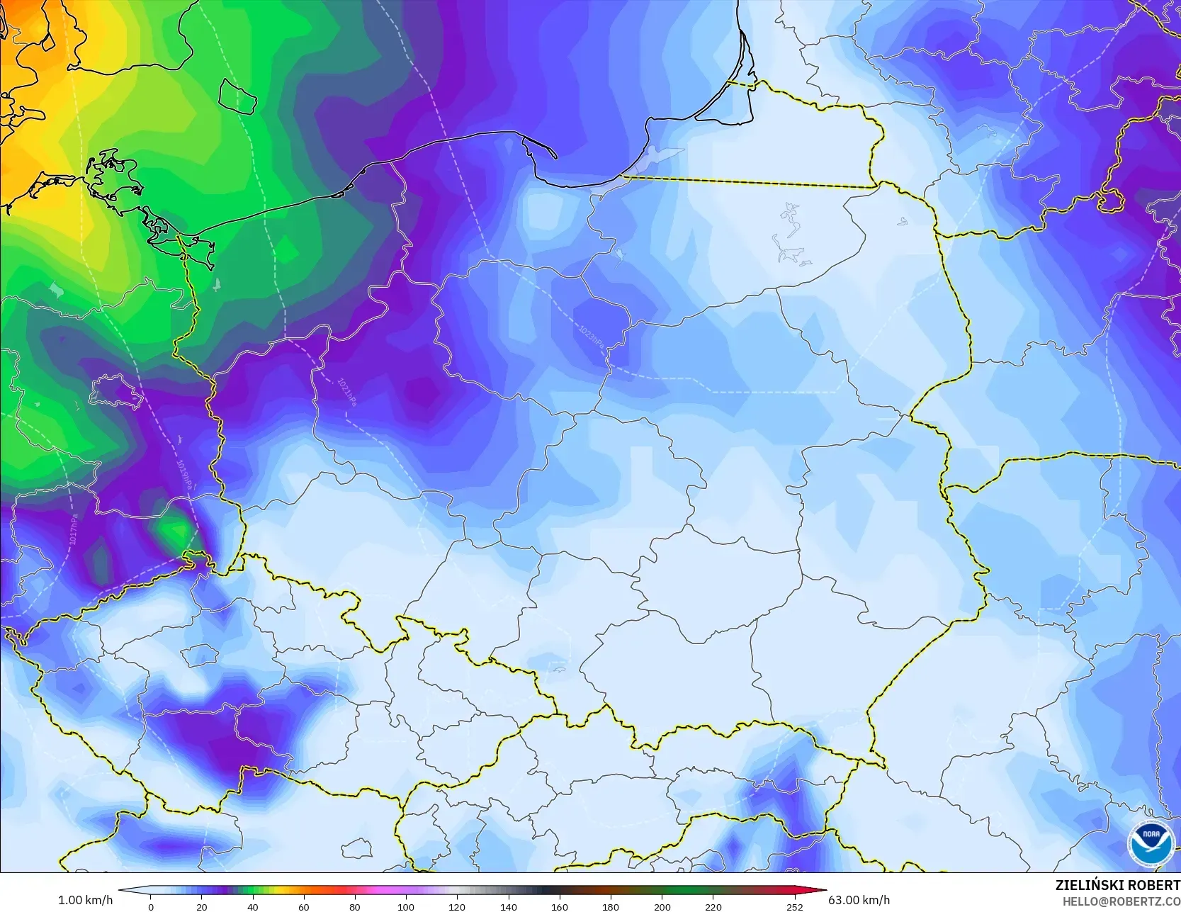 GFS modelo - Poland, Wind Gusts