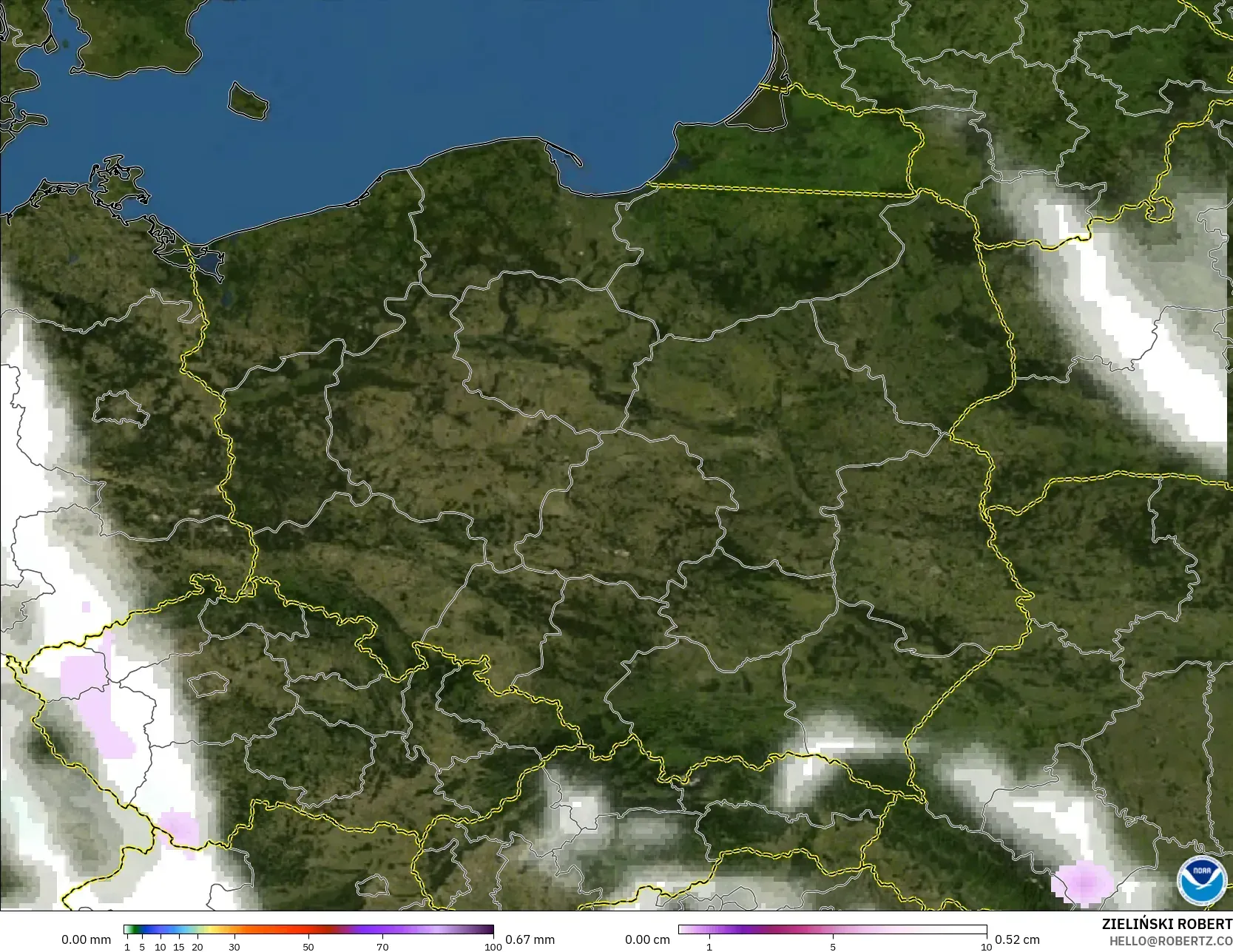 GFS model - Poland, Hujan, Awan dan Tekanan