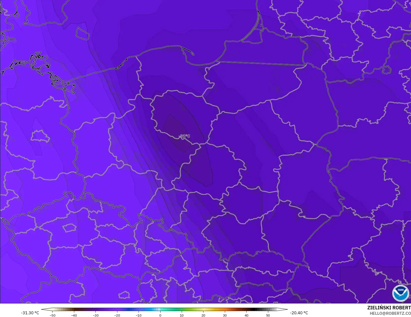 GFS modelo - Poland, Temperature at 500hPa