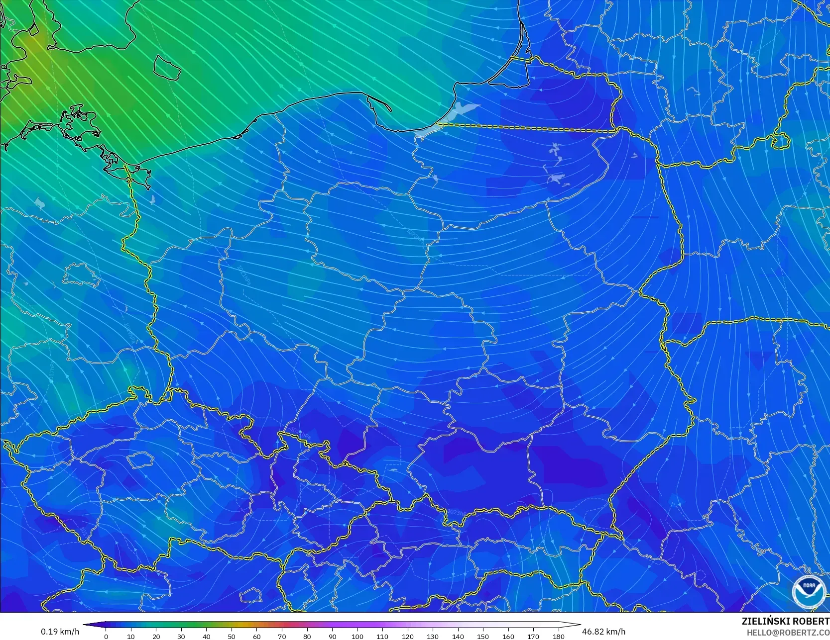 GFS modelo - Poland, Wind at 10m