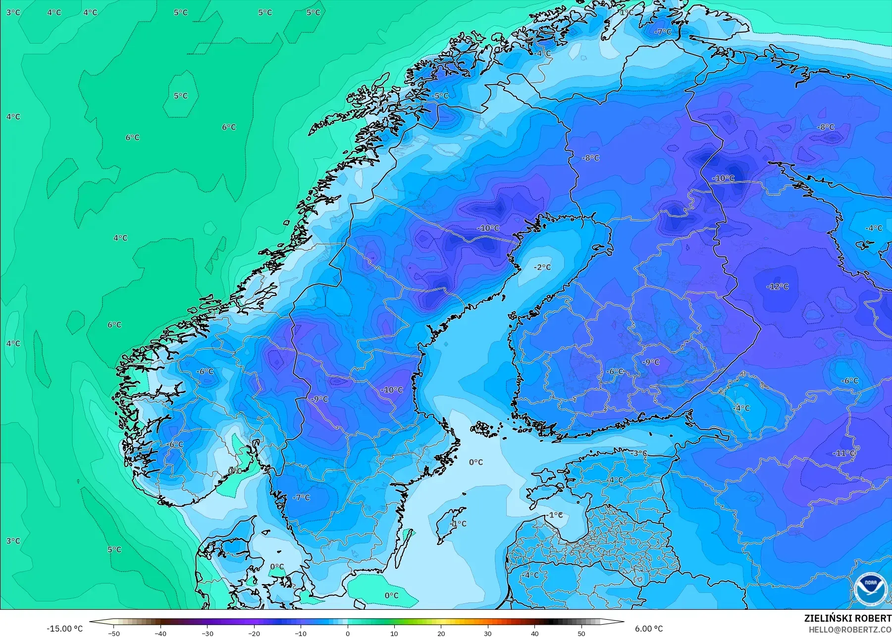 GFS model - Skandinavia, Takat Embun 2 m
