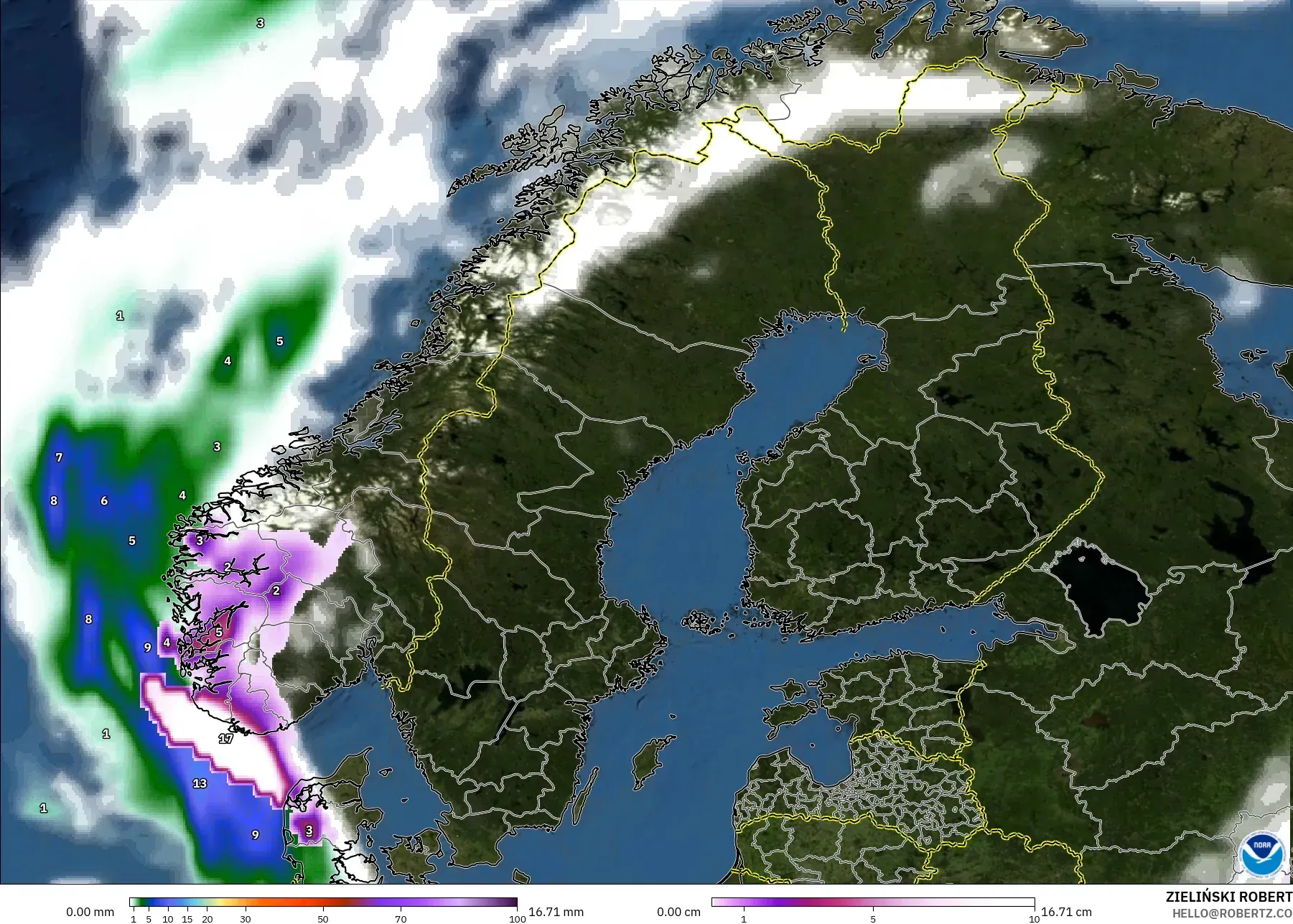 GFS model - Skandinavia, Hujan, Awan dan Tekanan