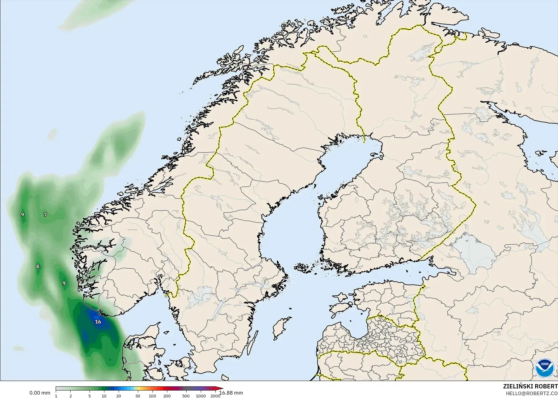 GFS modelo - Scandinavia, Precipitation Accumulation