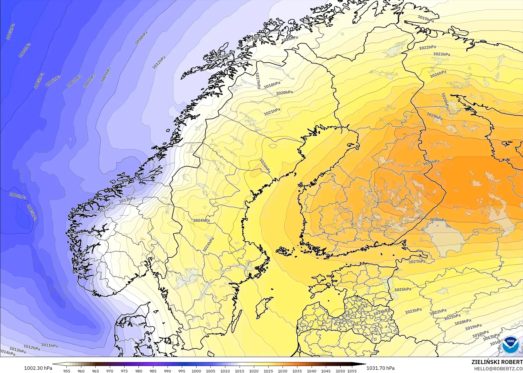 GFS model - Skandinavia, Tekanan