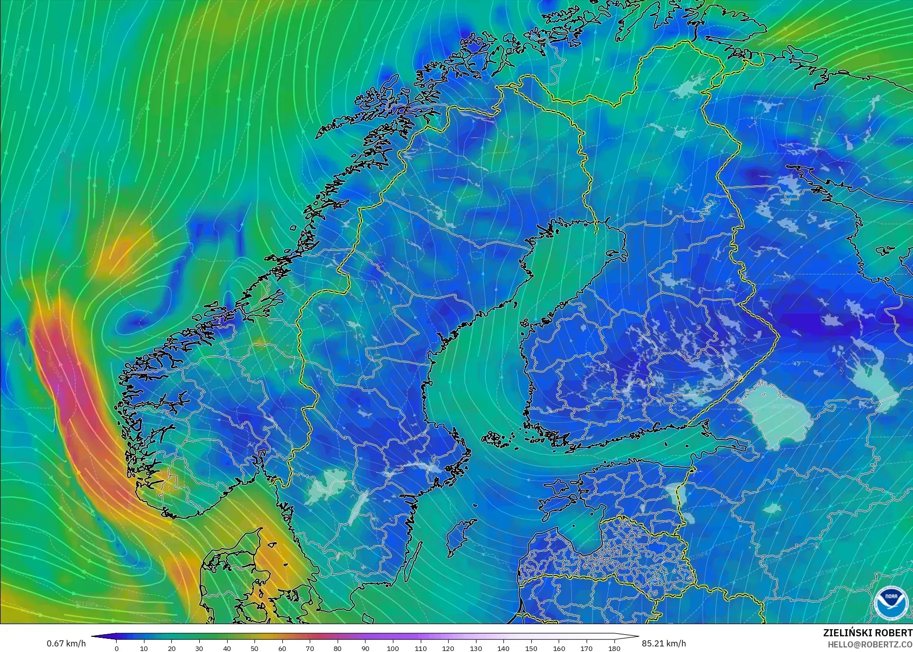 GFS model - Skandinavia, Angin 10 m