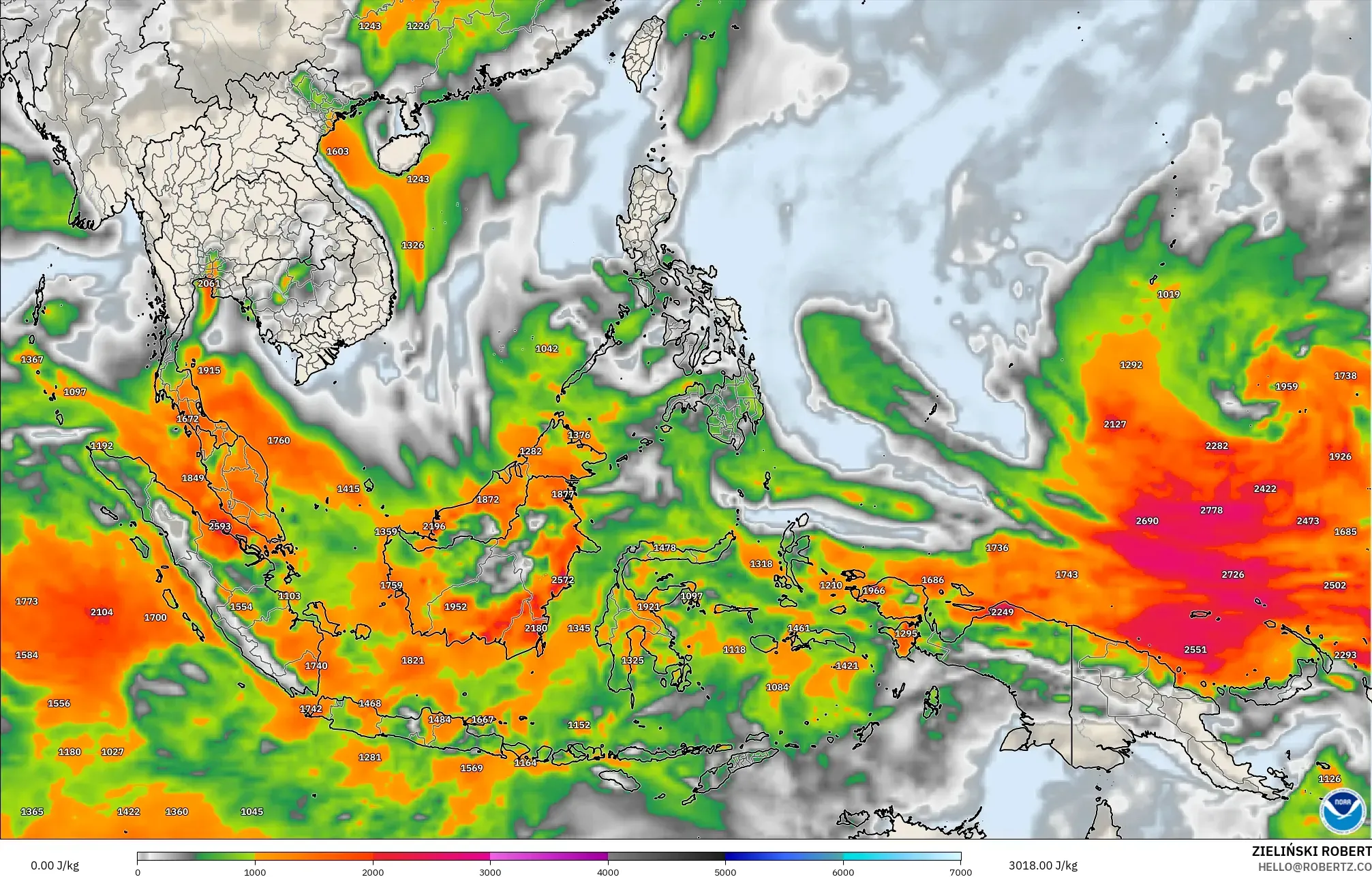 GFS modelo - South East Asia, CAPE